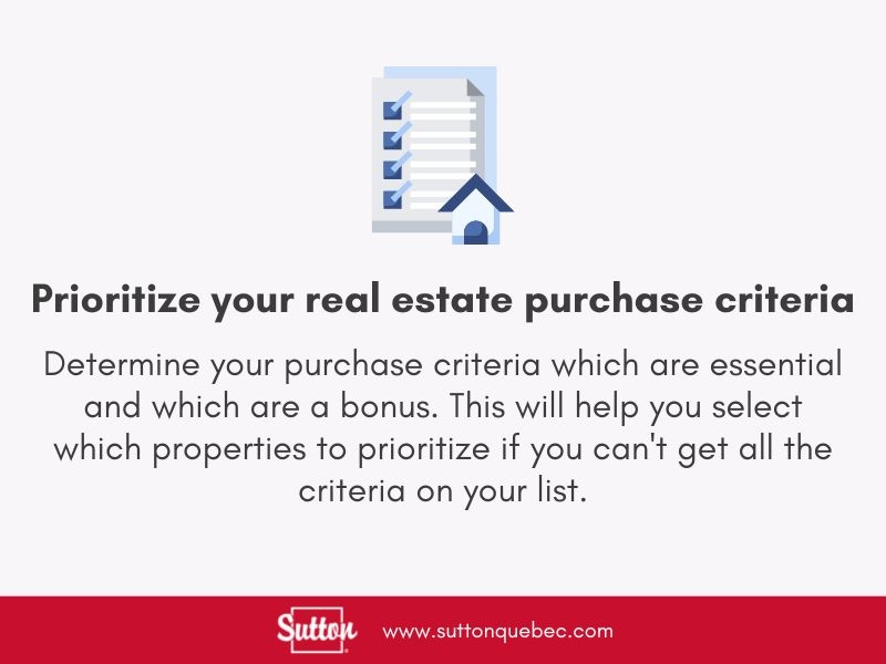 Prioritize your real estate purchae criteria